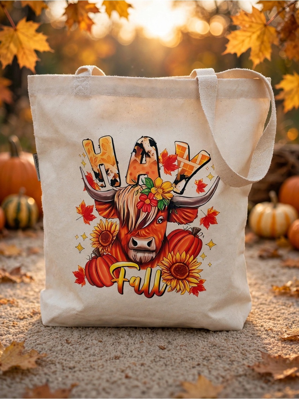 Fall Season Highland Cow Canva Tote Bag Organic Cotton